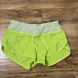 lululemon neon green speed up shorts size 2